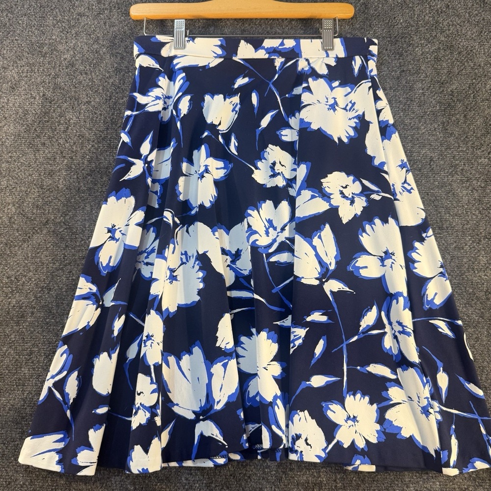 Adrienne Vittadini Women's Floral A-Line Midi Skirt‎ Blue White Pleated M